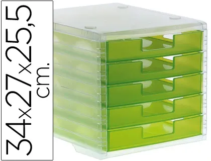 Module classement q-connect 5 tiroirs ouverts base 340x270x260mm butée sécurité coloris vert translucide — Non classé