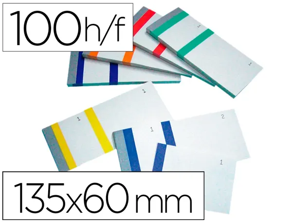Bloc vendeur liderpapel 2 coupons détachables 100 feuilles 60x135mm papier blanc bande couleur coloris assortis — Non classé