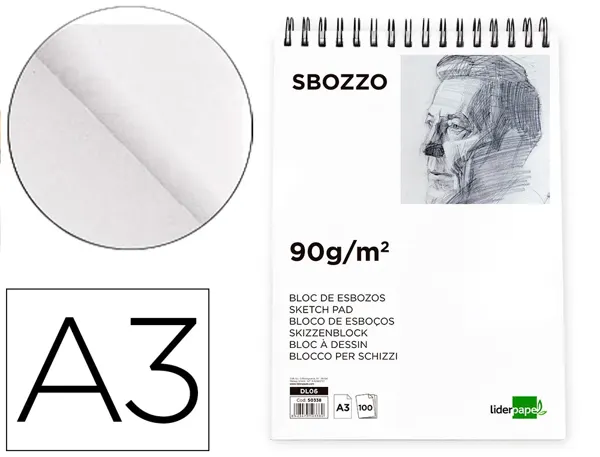 Bloc spirale liderpapel esquisses uni 90g/m2 a3 100f — Non classé