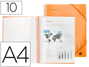 Protège-documents liderpapel polypropylène couverture rigide spirale 10 pochettes fixes a4 210x297mm coloris orange — Non…