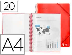 Protège-documents liderpapel polypropylène couverture rigide spirale 20 pochettes fixes a4 210x297mm coloris rouge — Non…