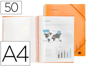 Protège-documents liderpapel polypropylène couverture rigide spirale 50 pochettes fixes a4 210x297mm coloris orange — Non…