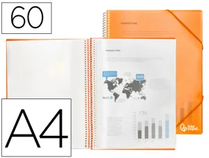 Protège-documents liderpapel polypropylène couverture rigide spirale 60 pochettes fixes a4 210x297mm coloris orange — Non…