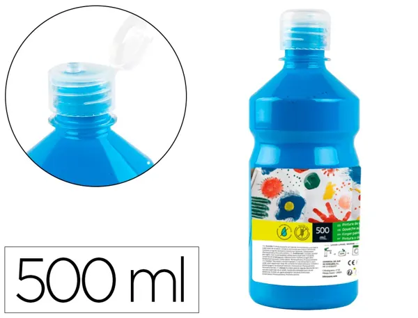 Gouache scolaire liderpapel liquide lavable fermeture sécurité brillante coloris bleu flacon 500ml — Non classé