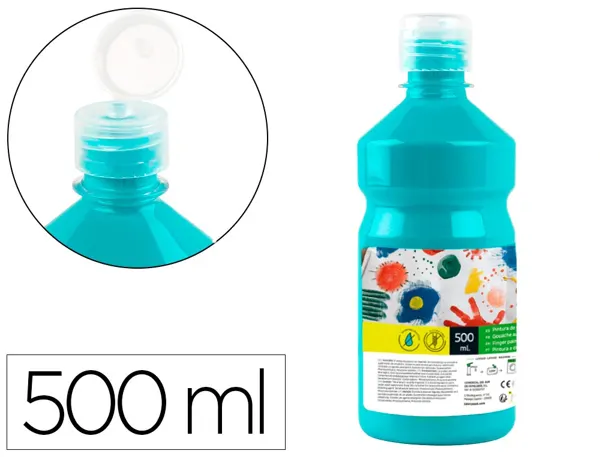 Gouache scolaire liderpapel liquide lavable fermeture sécurité brillante coloris turquoise flacon 500ml — Non classé