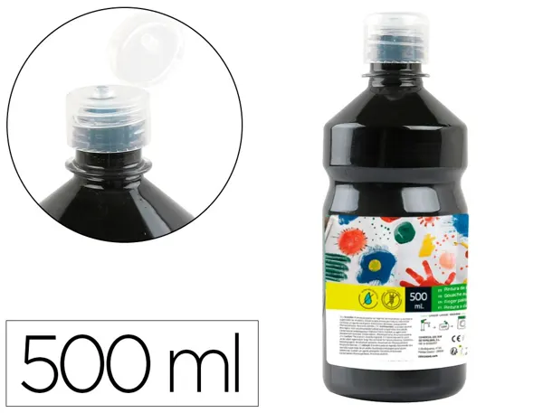 Gouache scolaire liderpapel liquide lavable fermeture sécurité brillante coloris noir flacon 500ml — Non classé