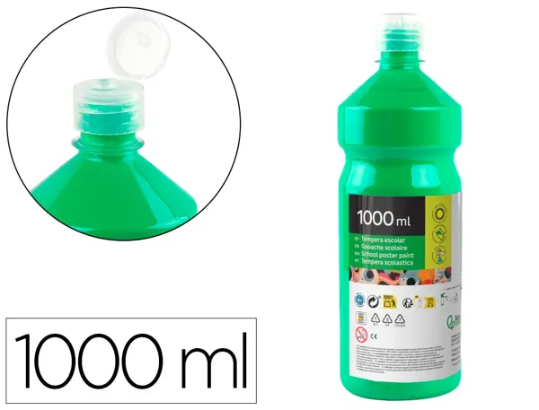 Gouache scolaire liderpapel liquide lavable fermeture sécurité brillante coloris vert flacon 1000ml — Non classé