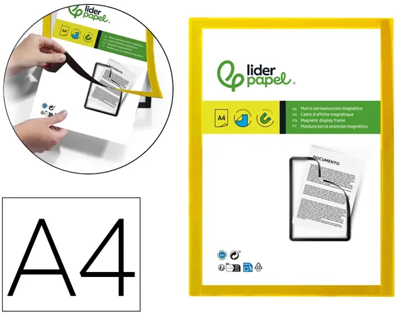 Cadre affichage liderpapel mural magnetique a4 dos       adhesif repositionnable       coloris jaune — Non classé