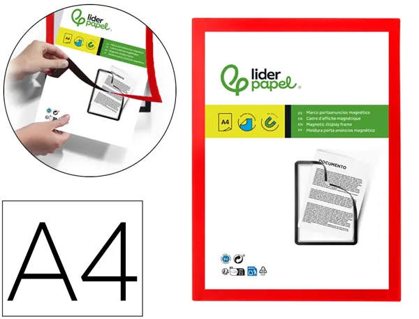Cadre affichage liderpapel mural magnetique a4 dos       adhesif repositionnable       coloris rouge — Non classé