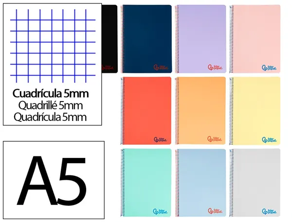 Cahier spirale liderpapel a5 micro wonder 160 pages 90g    5x5mm avec marge coloris      assortis — Non classé