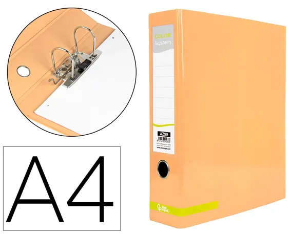 Classeur a levier liderpapel a4 color system dos de 80 mm  coloris peche — Non classé