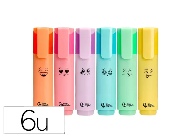 Surligneur liderpapel fluorescent pointe biseaute   etui de 6 un coloris pastel   assortis — Non classé