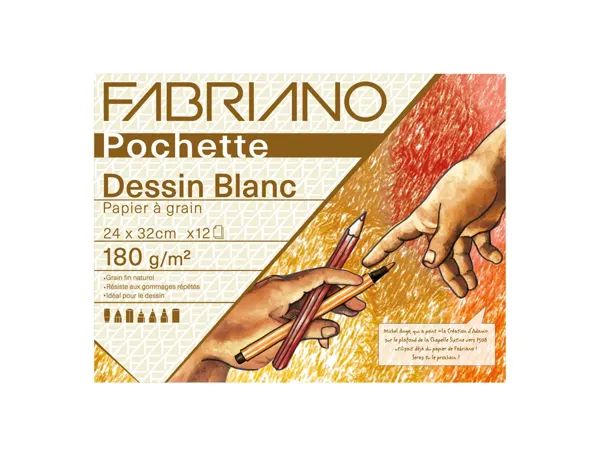 Pochette fabriano papier a dessin a grain 240x320mm 180g coloris blanc 12 feuilles — Non classé