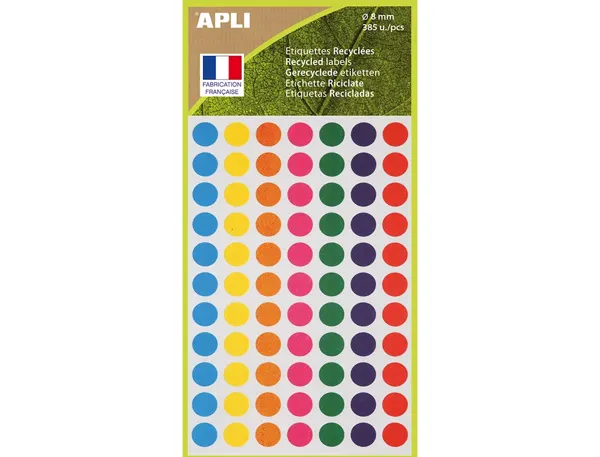 Etiquettes apli 100% recycle ï8mm coloris assortis         pochette 385 unites — Non classé