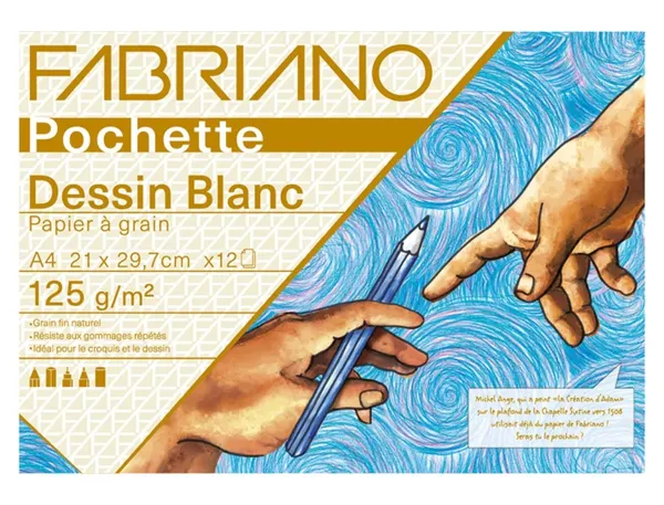 Pochette fabriano papier a dessin a grain a4 210x297mm   125g coloris blanc 12         feuilles — Non classé
