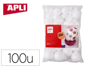 Boules apli kids polystyrene diametres assortis de 10 a    60mm format maxi sachet zip   coloris blanc 100 unites — Non…
