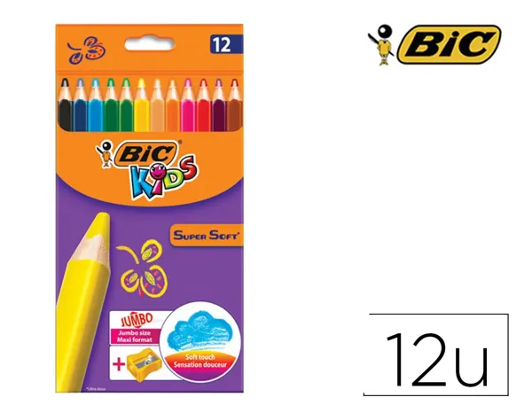 Crayon couleur bic kids super soft etui carton 12 unites +  1 taille-crayons — Non classé