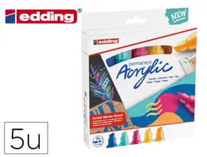 Marqueur edding permanent acrylic 5000 pointe biseautee trait 5/10mm coloris assortis boite 5 unites — Non classé