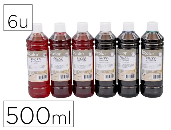 Encre a dessiner o'color 500ml couleurs complementaires assorties coffret 6 unites — Non classé