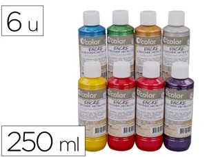 Encre o'color metallisee 250ml coloris assortis        coffret 8 unites + 6 tampons — Non classé