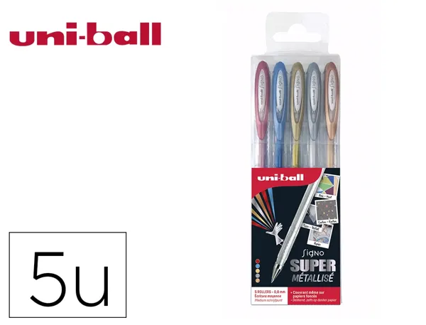 Pochette uniball signo roller encre gel ecriture moyenne    coloris metallise or / argent / bronze / bleu / rouge 5 — Non…
