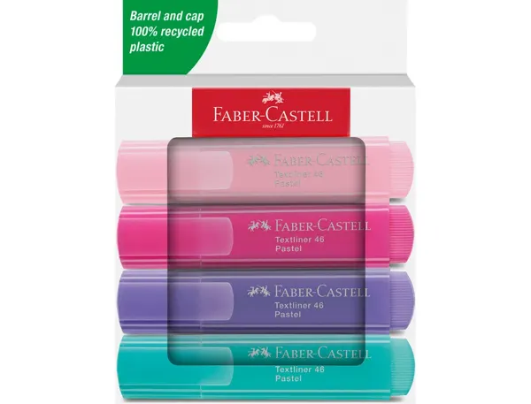 Surligneur faber-castell textliner tl46 pastel pointe  biseautee trait 1/5mm coloris assortis etui 4 unites — Non classé