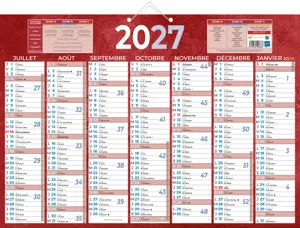Calendrier classique bouchut 2027 7 mois recto/verso 2     oeillets et 1 cordonnet       385x540mm coloris rouge — Non classé