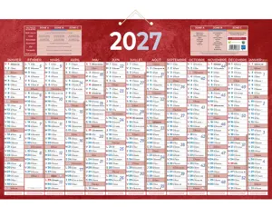 Calendrier classique bouchut 2027 13 mois sur une face 2   oeillets et 1 cordonnet       430x650mm coloris rouge — Non classé