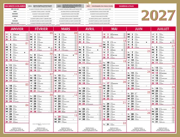 Calendrier bancaire bouchut 2027 medior 7 mois            recto/verso 320x420mm — Non classé
