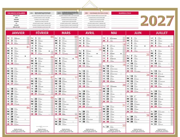 Calendrier bancaire bouchut 2027 quarantor 7 mois         recto/verso 405x550mm — Non classé