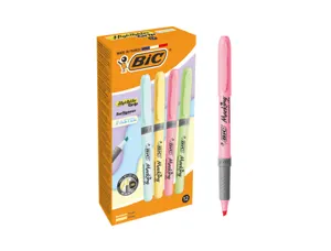 Surligneur bic highlighter grip caoutchouc rainure       pointe biseaute modulaire     coloris pastel boite de 12 — Non…
