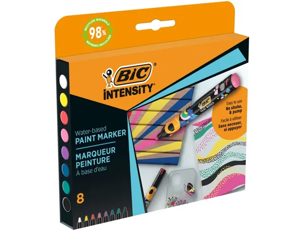 Marqueur bic peinture intensity pointe ogive        moyenne base eau coloris vifs assortis etui carton 8 unites — Non classé