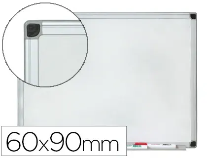 Tableau q-connect magnétique émaillé 800 degrés vitrifié cadre aluminium porte-marqueurs 60x90cm coloris blanc — Non classé