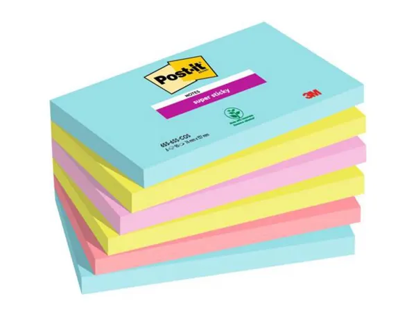 Bloc-notes post-it super sticky couleur carnival 76x127mm   90f ahesif renforce bleu vert rose 6 blocs  655655 — Non classé