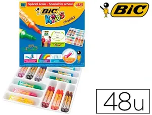 Feutre coloriage bic kids decoralo pointe ogive extra large bloquée 12 couleurs assorties spécial école 48 unités — Non…