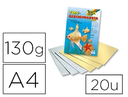 Papier à dessin teinté folia din a4 130g/m2 coloris or et argent bloc de 10 unités — Non classé