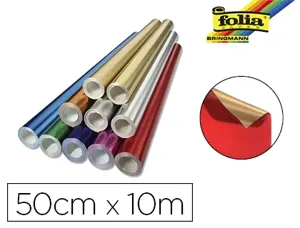 Rouleau papier folia métallisé uni 50cmx10m 2 faces coloris rouge/or — Non classé