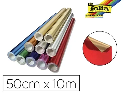 Rouleau papier folia métallisé uni 50cmx10m 2 faces coloris rouge/or — Non classé
