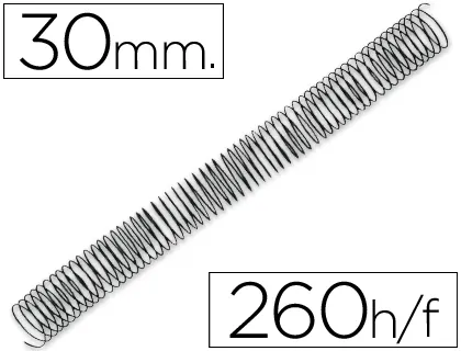 Spirale q-connect métallique relieur pas 5:1 260f calibre 1.2mm diamètre 30mm coloris noir boîte 50 unités — Non classé