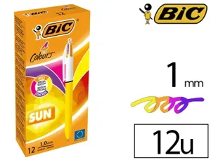 Stylo-bille bic 4 colours sun pointe moyenne 1mm couleurs fun violet/rose/jaune fluo/orange — Non classé