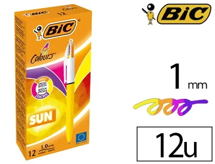 Stylo-bille bic 4 colours sun pointe moyenne 1mm couleurs fun violet/rose/jaune fluo/orange — Non classé