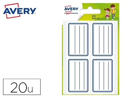 Étiquette scolaire avery lignes bleues adhésif permanent 36x56mm sachet 20 unités — Non classé