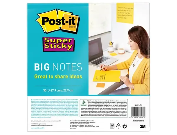 Big notes post-it super sticky 279x279mm 30 feuilles  couleur jaune — Non classé