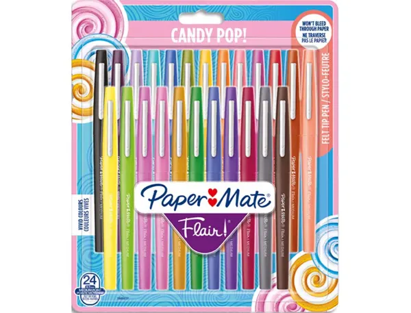 Stylo-feutre paper mate flair original pointe moyenne 1mm longue durée de vie pochette 24 coloris assortis candy pop — Non…
