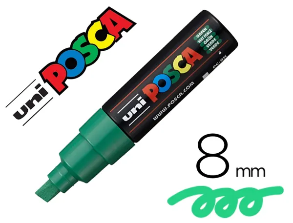 Marqueur posca pc8k base eau pointe biseautee large 8mm    sans odeurs/alcool/solvant    tout supports coloris vert — Non…