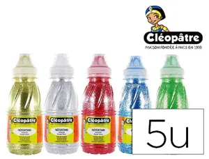 Colle pailletée cléopâtre en gel 5 coloris assortis or argent vert rouge bleu lot 5 pots 250ml — Non classé