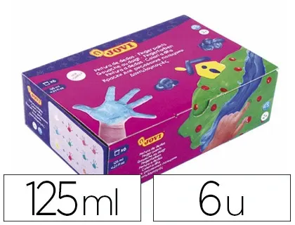 Gouache doigt jovi base eau coloris assortis jaune/bleu/blanc/marron/rouge/vert pot 125ml coffret 6 unités — Non classé
