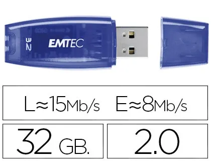 Clé Usb Emtec 2.0 C410 32 go Vitesse Lecture 15 mb/S Écriture 5mb/S Avec Capuchon Coloris Transparent Bleu — Informatique &…