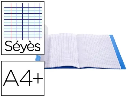 Piqûre 48 pages avec 2 rabats, format 24x32 cm, seyès 90g, couverture polypropylène incolore, CONQUERANT CLASSIQUE —…