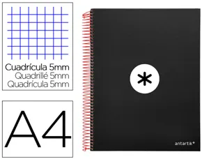 Cahier spirale antartik a4 240p 90g couverture rembordee quadrillage 5mm 4 trous       coil-lock coloris noir — Non classé
